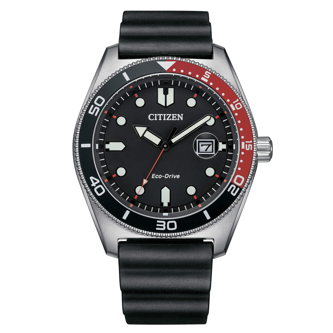 Orologio Uomo Citizen Eco Drive Marine OF Solo Tempo Data Nero Rosso AW1769-10E