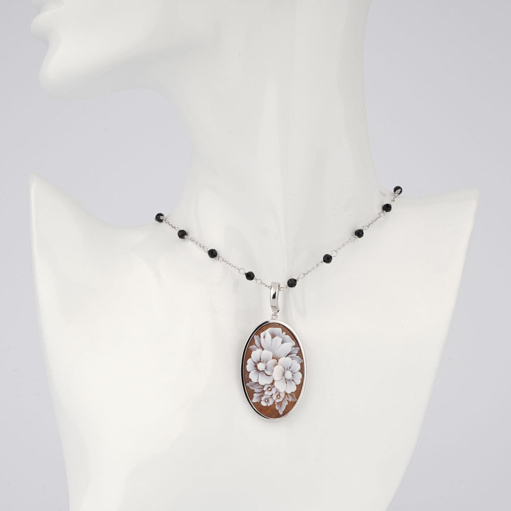 Ciondolo Donna Cameo Italiano Argento 925 Fiori Grandi P0201A