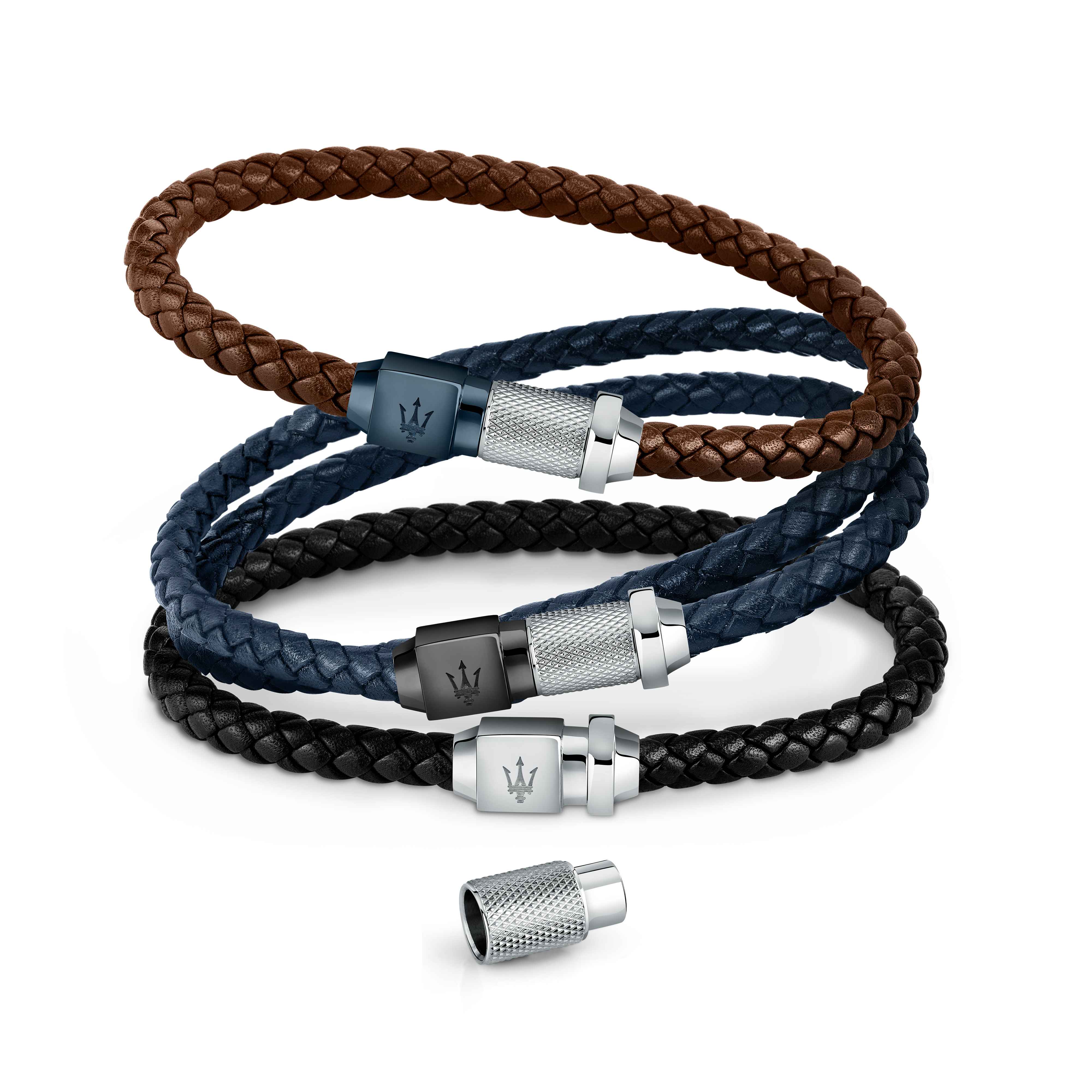 Bracciale Uomo Maserati Acciaio Pelle Nera Logo Sfaccettato Calamita JM223AVE17