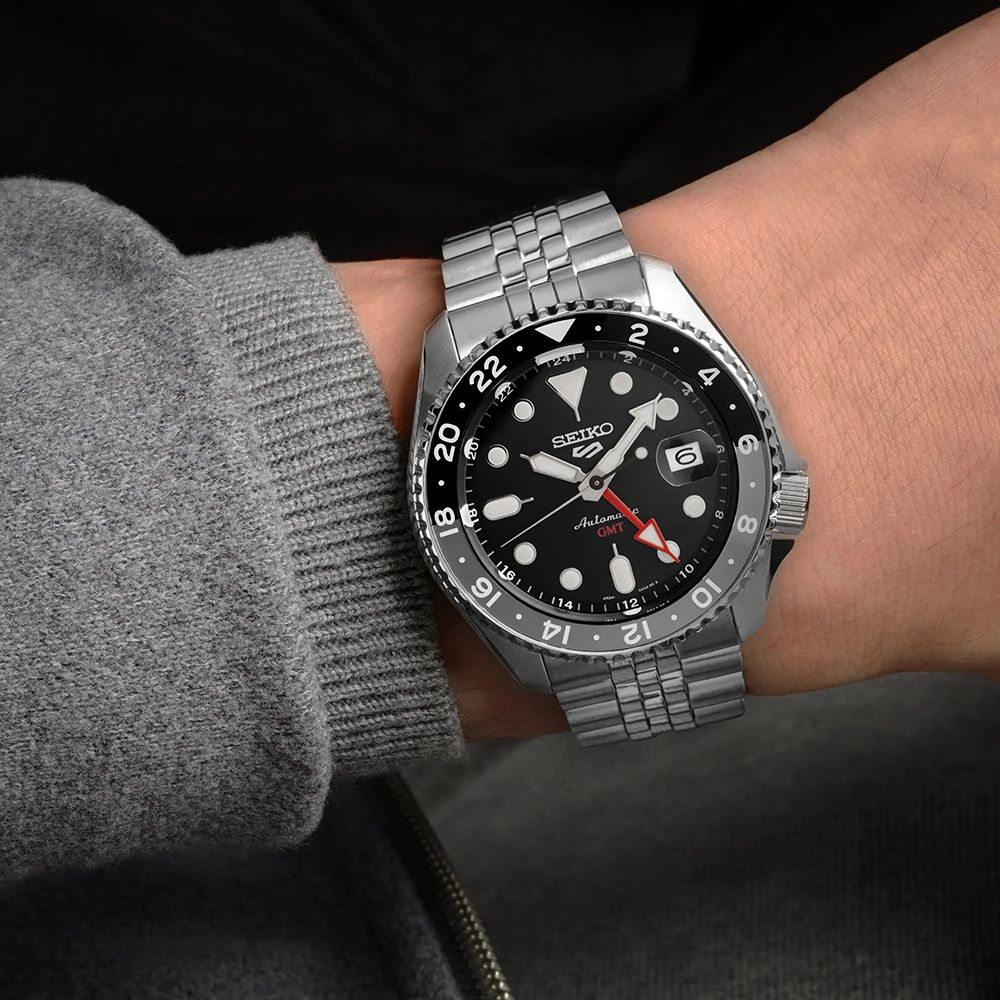 Orologio Uomo Seiko 5 GMT Sport Acciaio Jubilè Automatico Nero Data SSK001K1