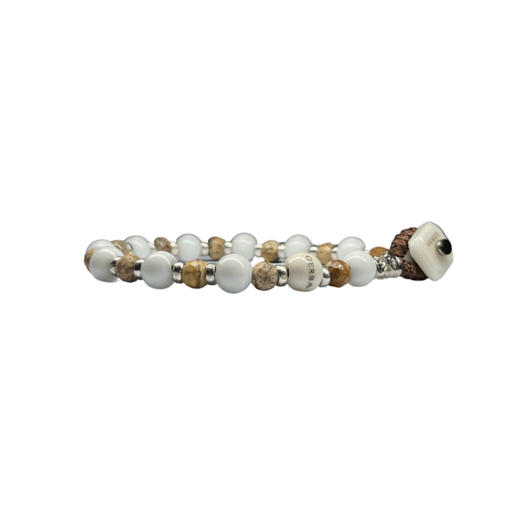 Bracciale Unisex Gerba Argento 925 Pietre Paesina Marrone Bianca WHITE&SAND 03