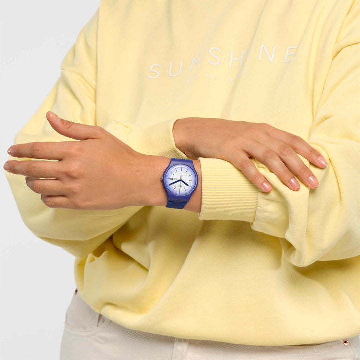 Orologio Donna Swatch Quarzo Solo Tempo Doppia Data Viola Bianco SUON716