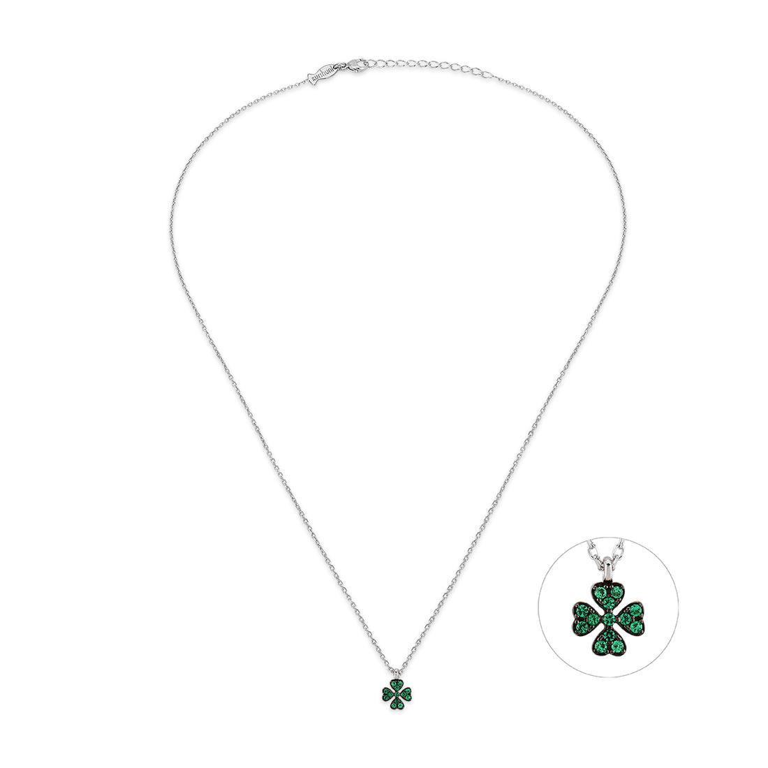 Collana Donna Kurshuni Argento 925 Quadrifoglio Zirconi Verdi KV788-200SP