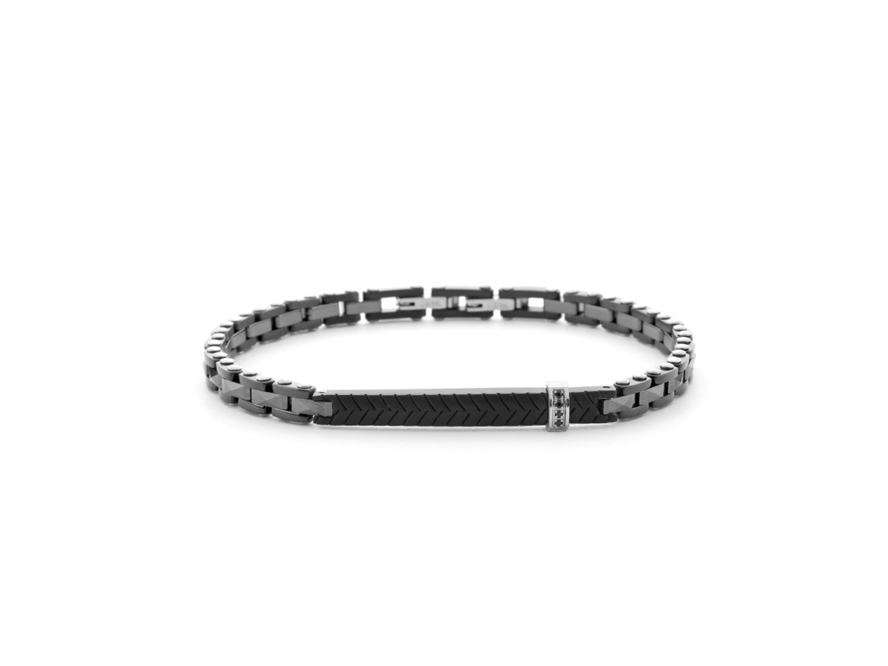 Bracciale Uomo 4US Cesare Paciotti Maglia Acciaio Targhetta Ceramica Nera 4UBR6184