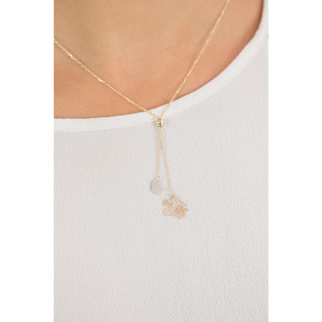 Collana Donna Oro 9 ck con Angelo oro giallo e cuore pendente NKT221