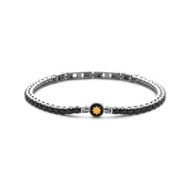Bracciale Uomo 4US Cesare Paciotti Tennis Acciaio Ceramica Nera Timone Oro 18 Spinelli Neri 4UBR8800