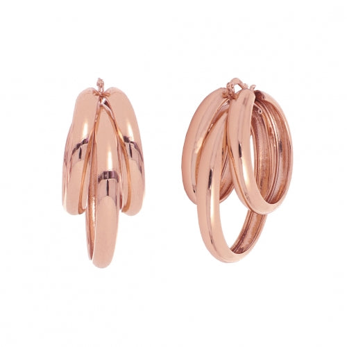Orecchini Donna Unoaerre Bronzo Rosato Tre Cerchi Lisci Traforati Lucidi 512226