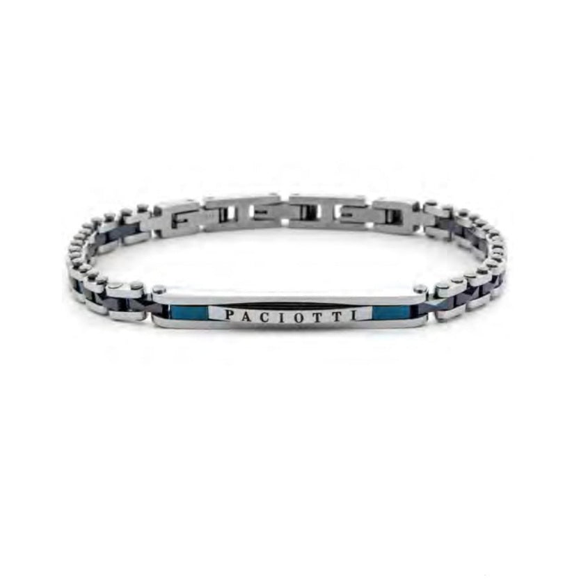 Bracciale Uomo 4US Cesare Paciotti Maglia Acciaio Ceramica Blu 4UBR8010