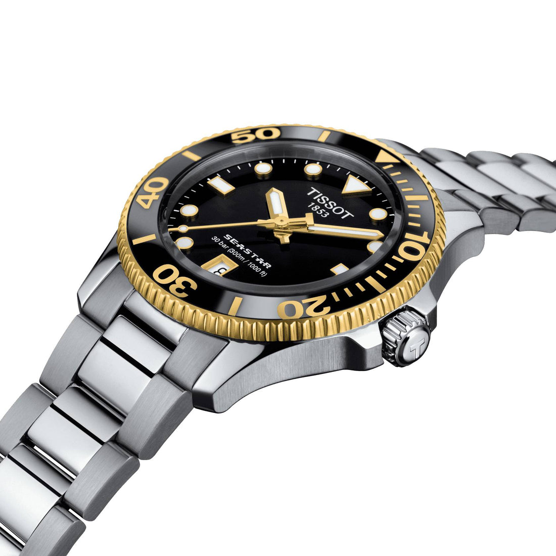 Orologio Unisex Tissot Seastar Quarzo Solo Tempo Acciaio Dorato Nero T1202102105100