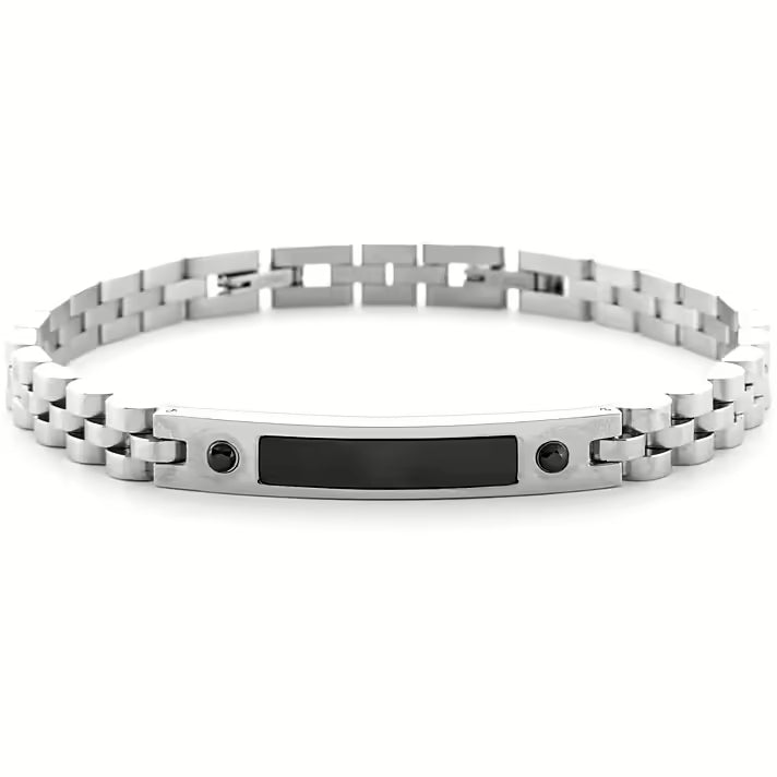 Bracciale Uomo 4US Cesare Paciotti Acciaio Targhetta Semirigida Zirconi Neri 4UBR6175