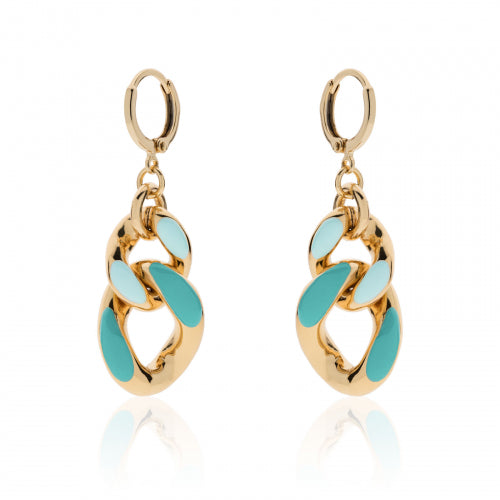 Orecchini Pendenti Bronzo Dorato Con Smalto Azzurro Chiaro E Scuro 525633