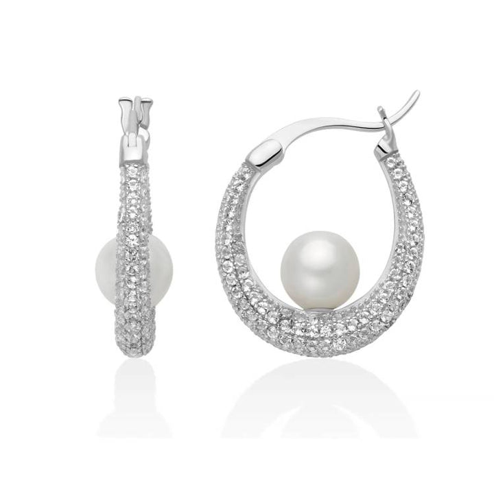 Orecchini Donna Miluna Venere Argento 925 Perle Pavè Topazi Bianchi PER2934