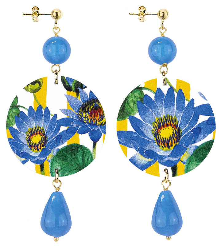 Orecchini Donna Lebole In Ottone Con Perle Naturali Fiore Azzurro OR.183