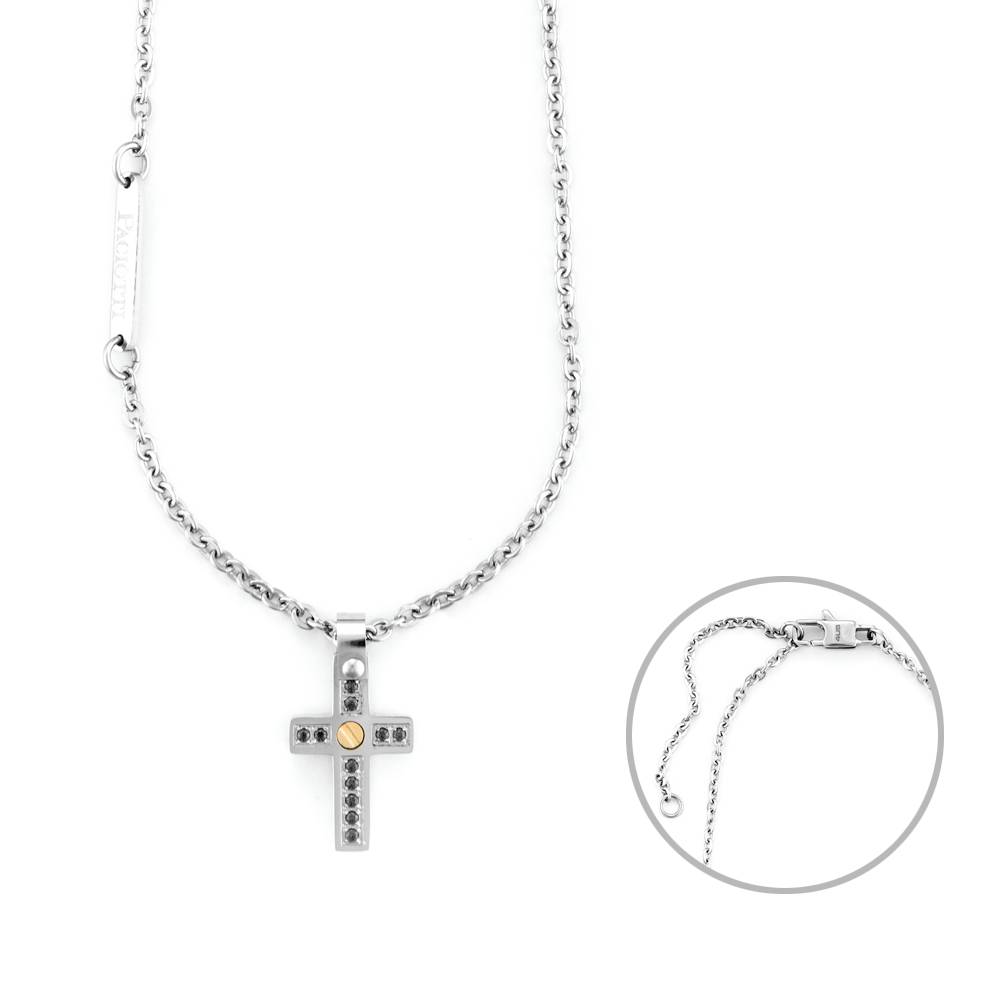 Collana Uomo 4US Cesare Paciotti Acciaio Spinello Nero Croce Oro 18 KT 4UCL6920