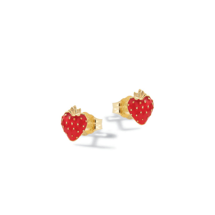 Orecchini Bambina Nanàn Argento Dorato 925 Fragoline Smalto Rosso NAN0494