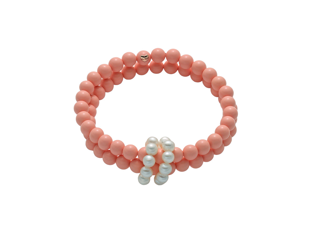 Bracciale Donna Elastico Miluna Agglomerato Corallo Rosa Doppio Filo Perle PBR2218