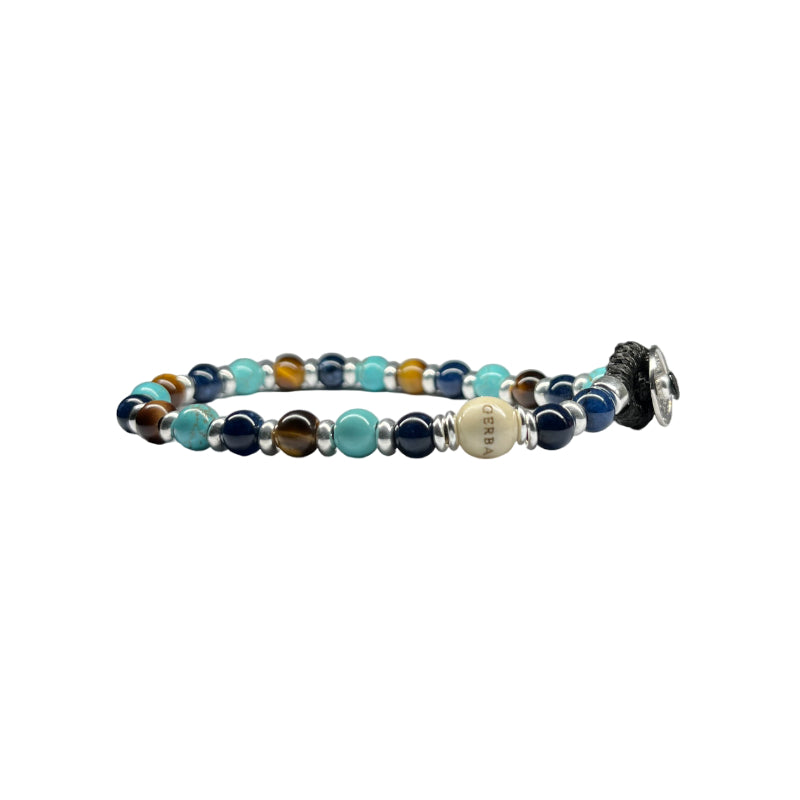 Bracciale Unisex Gerba Argento 925 Pietra Occhio Di Tigre Blu Turchese COD.076