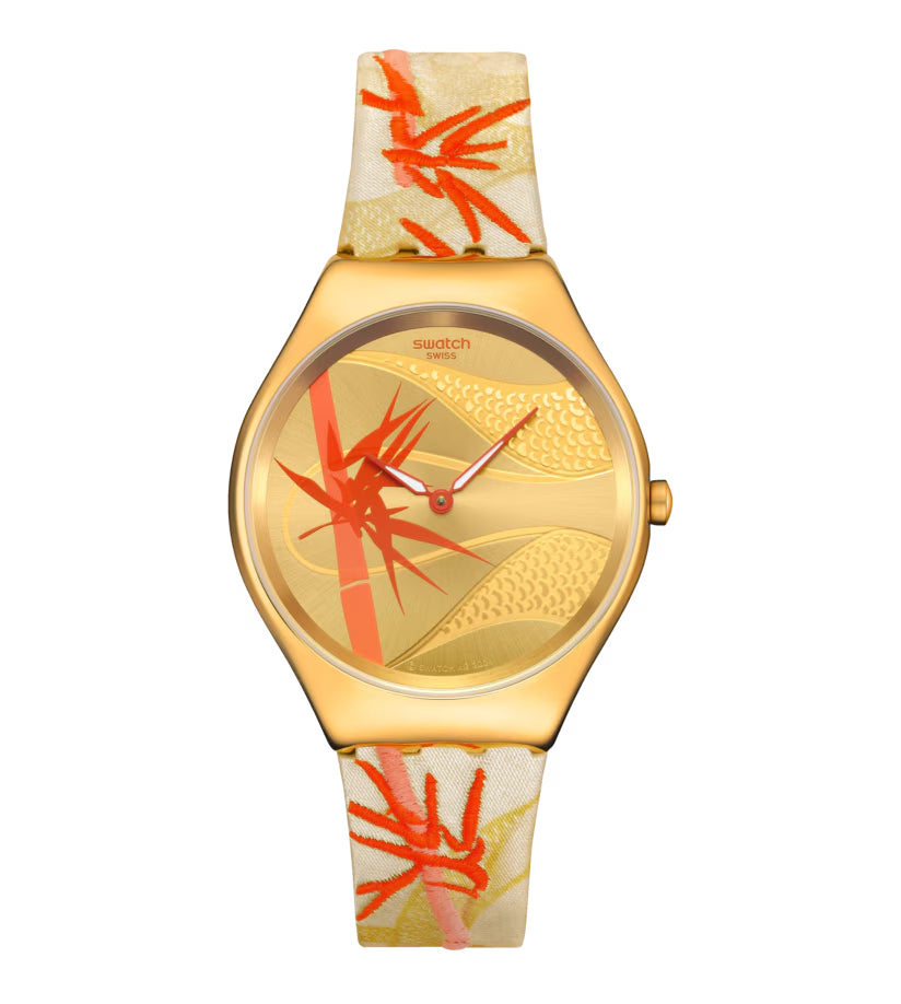 Orologio Unisex Swatch Golden Red Bamboo Quarzo Solo Tempo SYXZ105