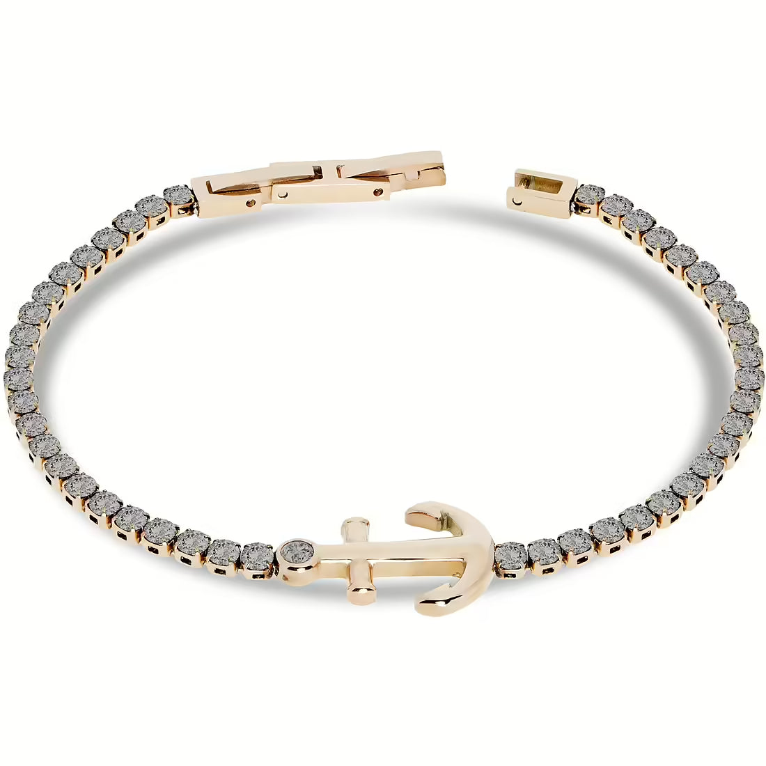 Bracciale Uomo Liu Jo Tennis Acciaio rosè zirconi fumè con ancora centrale MLJ509