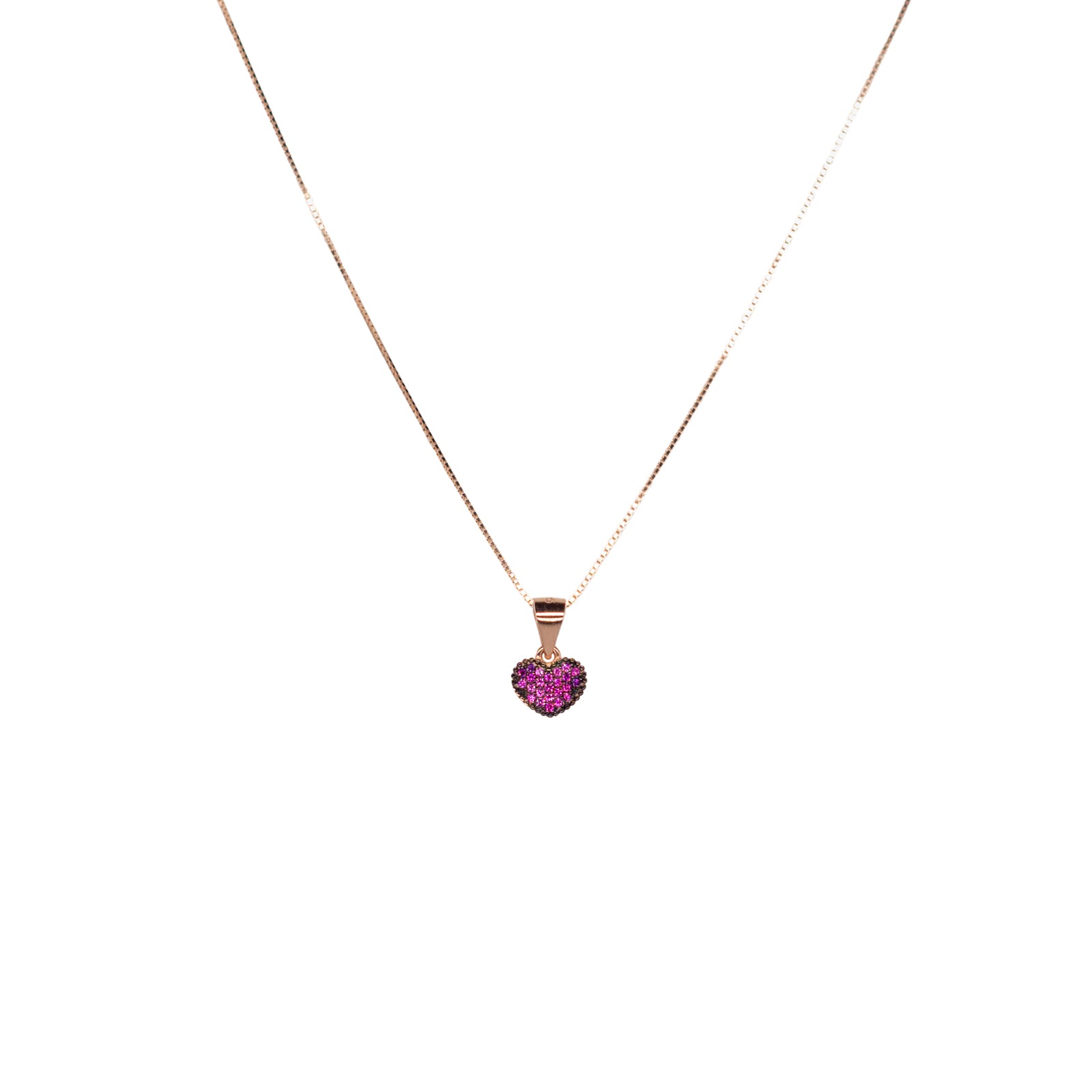 Collana Donna Re Mida Argento 925 Rosé Cuore Con Zirconi Rossi C029