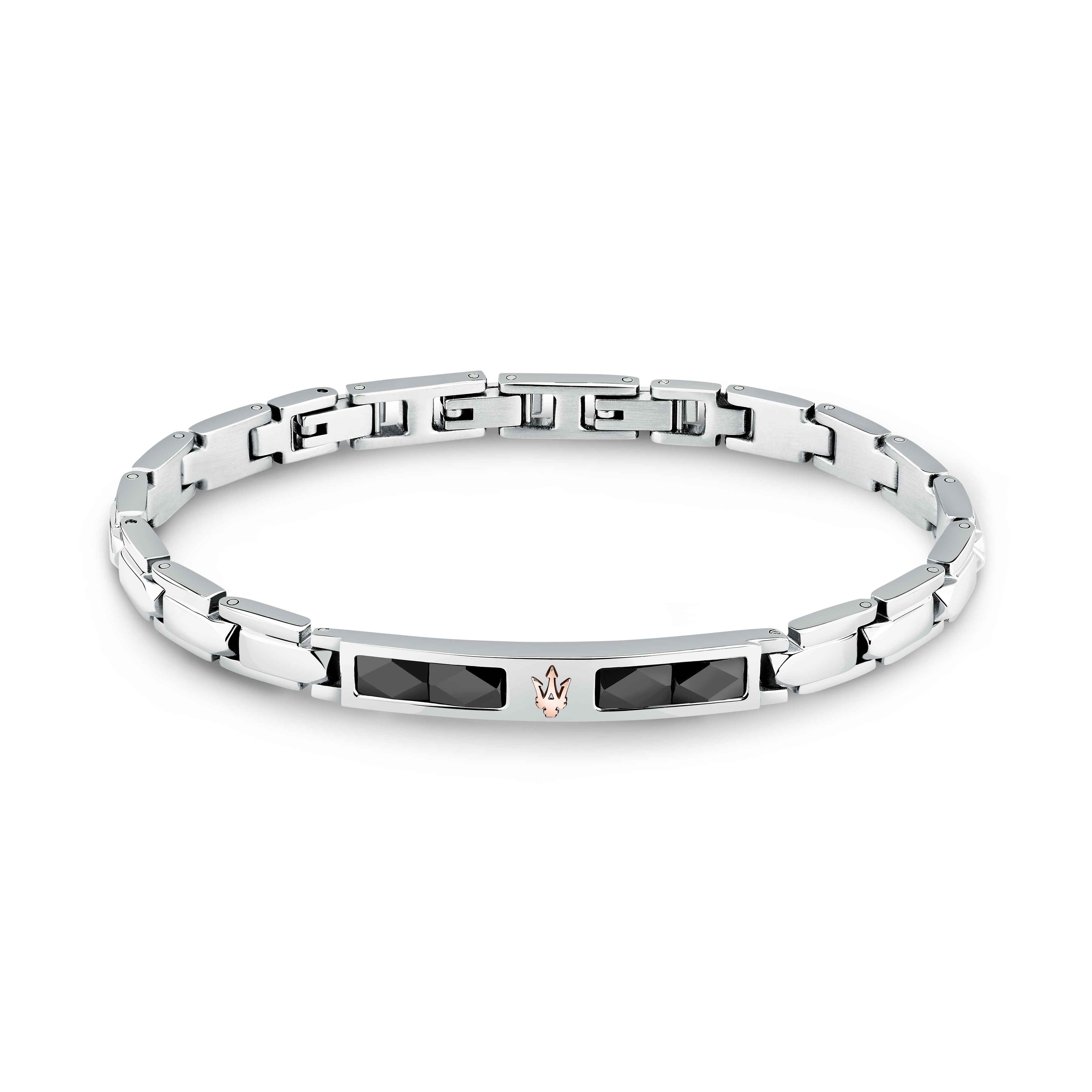 Bracciale Uomo Maserati Acciaio Ceramica Nera Logo Tridente JM224ATZ40
