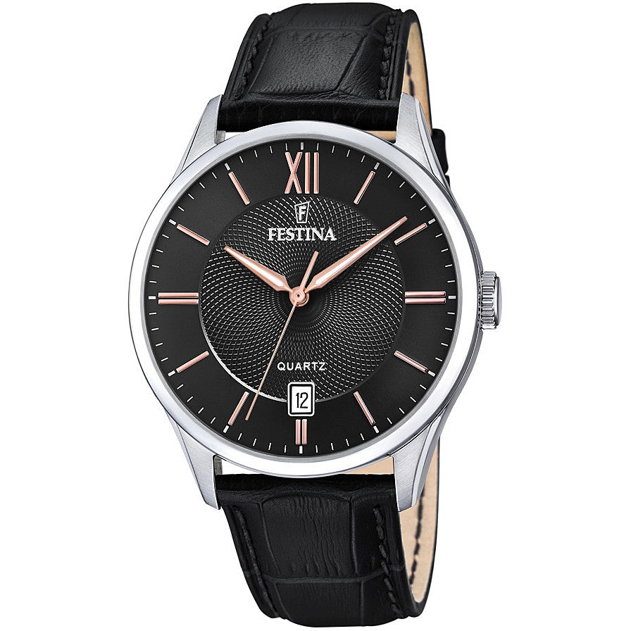 Orologio Uomo Festina Acciaio Quarzo Solo Tempo Pelle Nero Rosè Data F20426/6