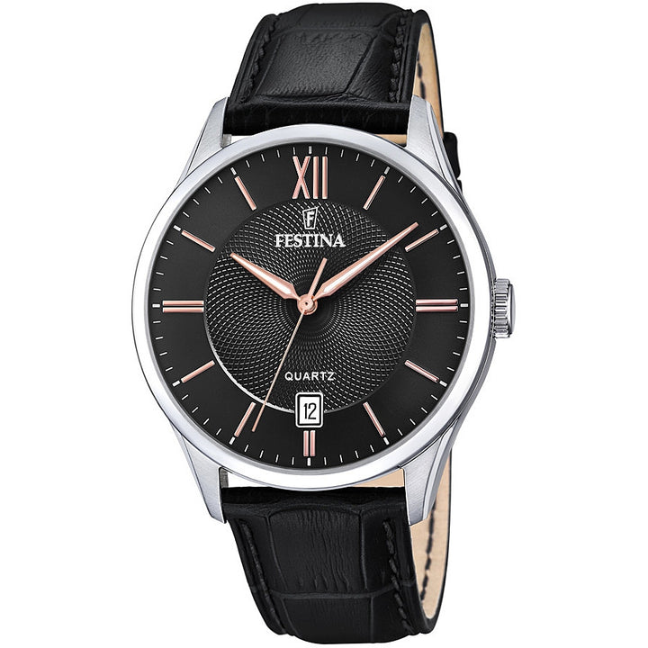 Orologio Uomo Festina Acciaio Quarzo Solo Tempo Pelle Nero Rosè Data F20426/6