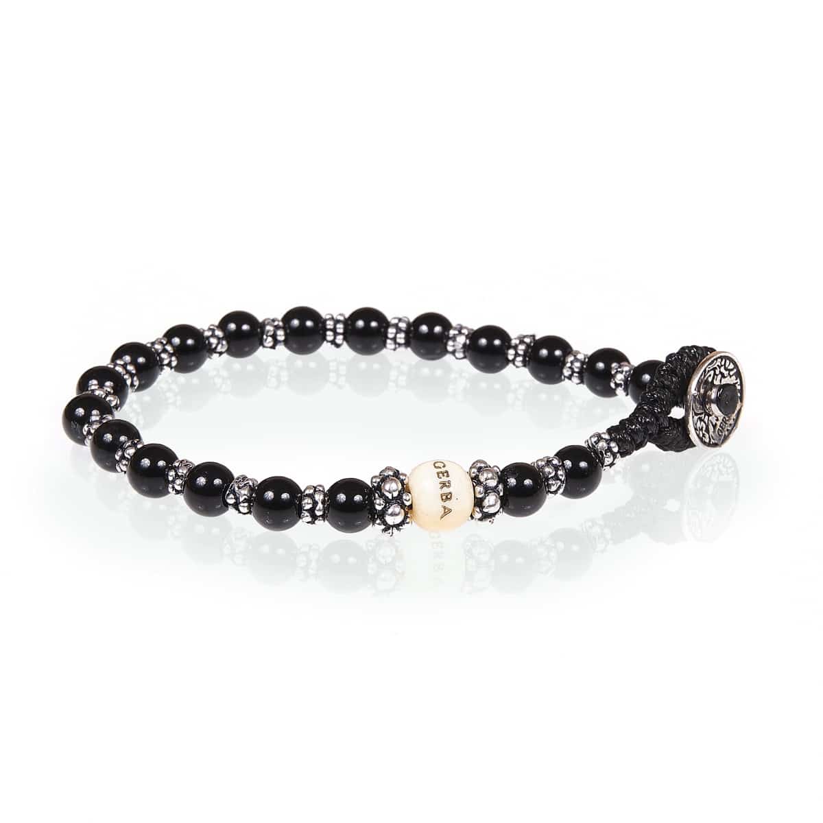 Bracciale Unisex Gerba Argento 925 Elastico Pietra Onice Nero Lucido COD.064