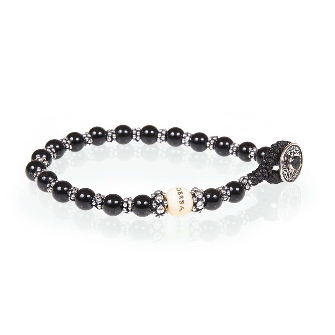Bracciale Unisex Gerba Argento 925 Elastico Pietra Onice Nero Lucido COD.064