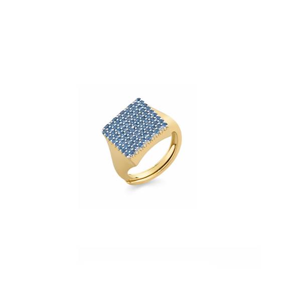 Anello Donna Sogni Mignolo Chevalier Quadrato Argento Dorato Zirconi Tanzanite Regolabile AN127GBL
