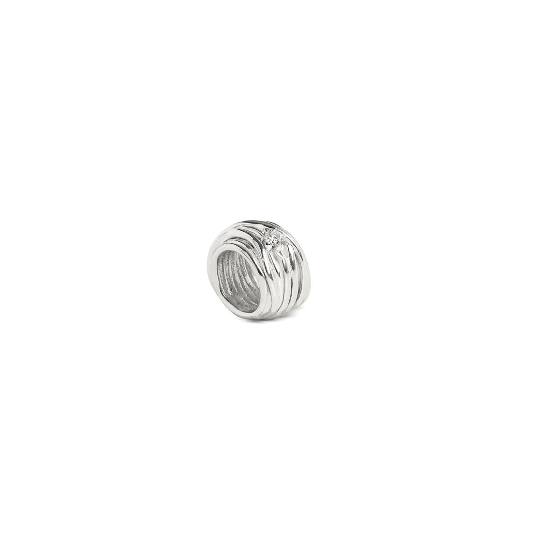 Anello Ciondolo 13 Fili Oro Bianco 9 KT Filo della Vita Mini Diamante Bianco 0.02ct