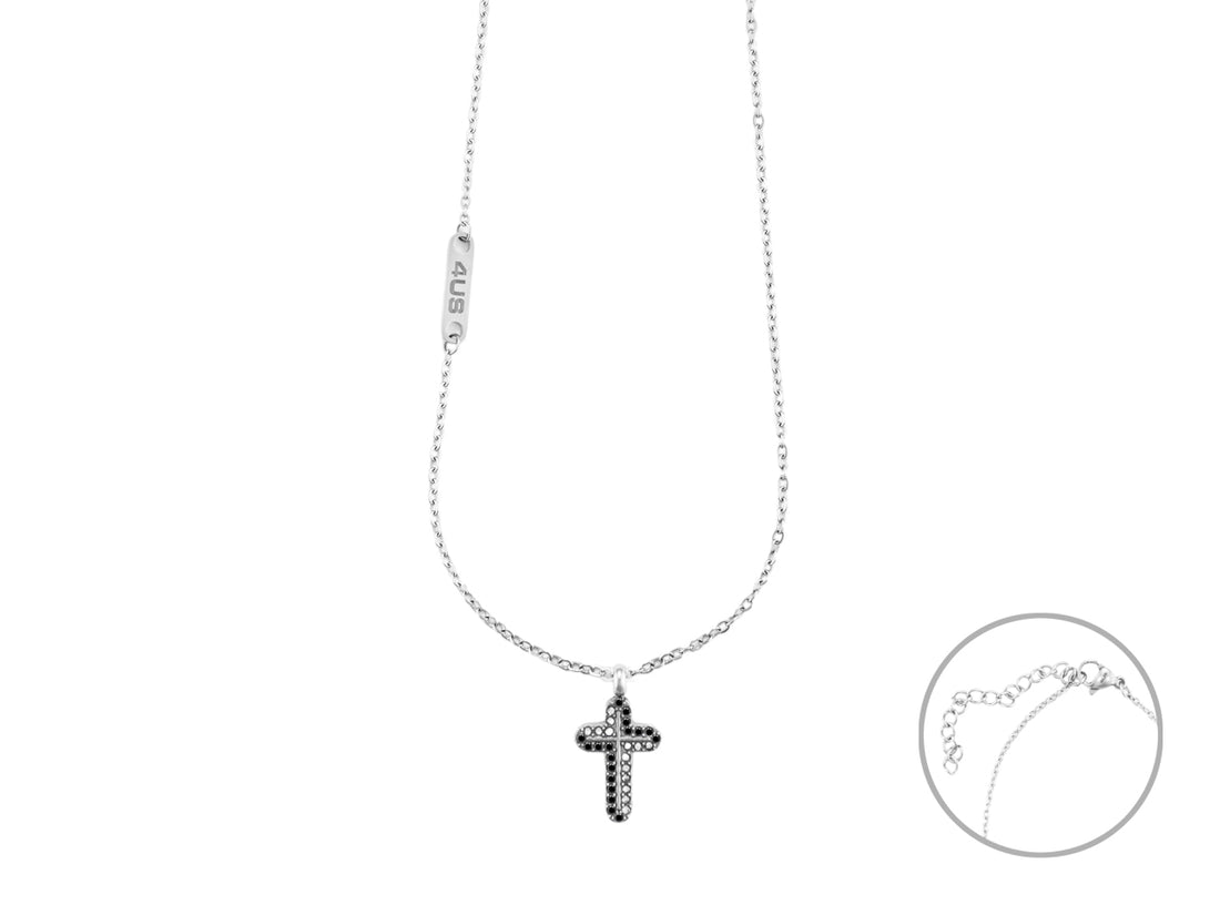 Collana Uomo 4US Cesare Paciotti Acciaio Croce zirconi Bianchi e neri 4UCL6970