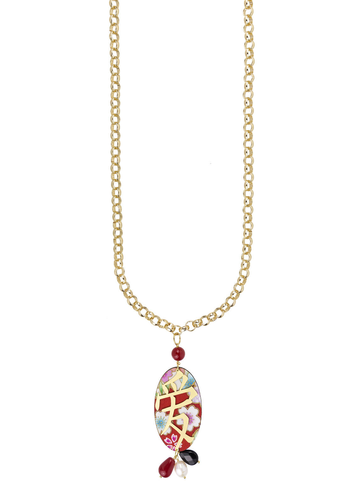 Collana Donna Lebole Tessuto Rosso Legno Kanji Grande Amore KJCL/S/RUBINO