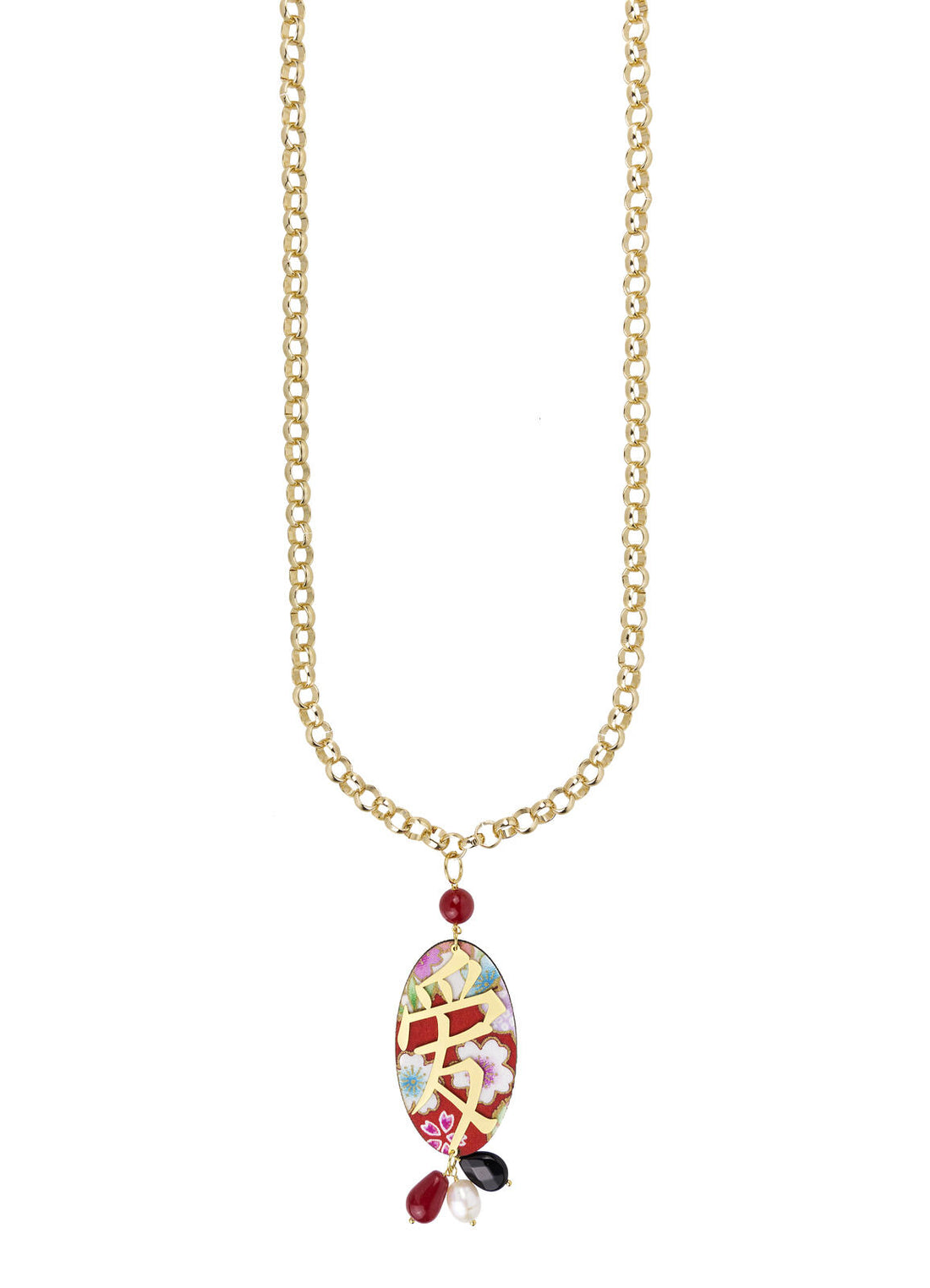 Collana Donna Lebole Tessuto Rosso Legno Kanji Grande Amore KJCL/S/RUBINO