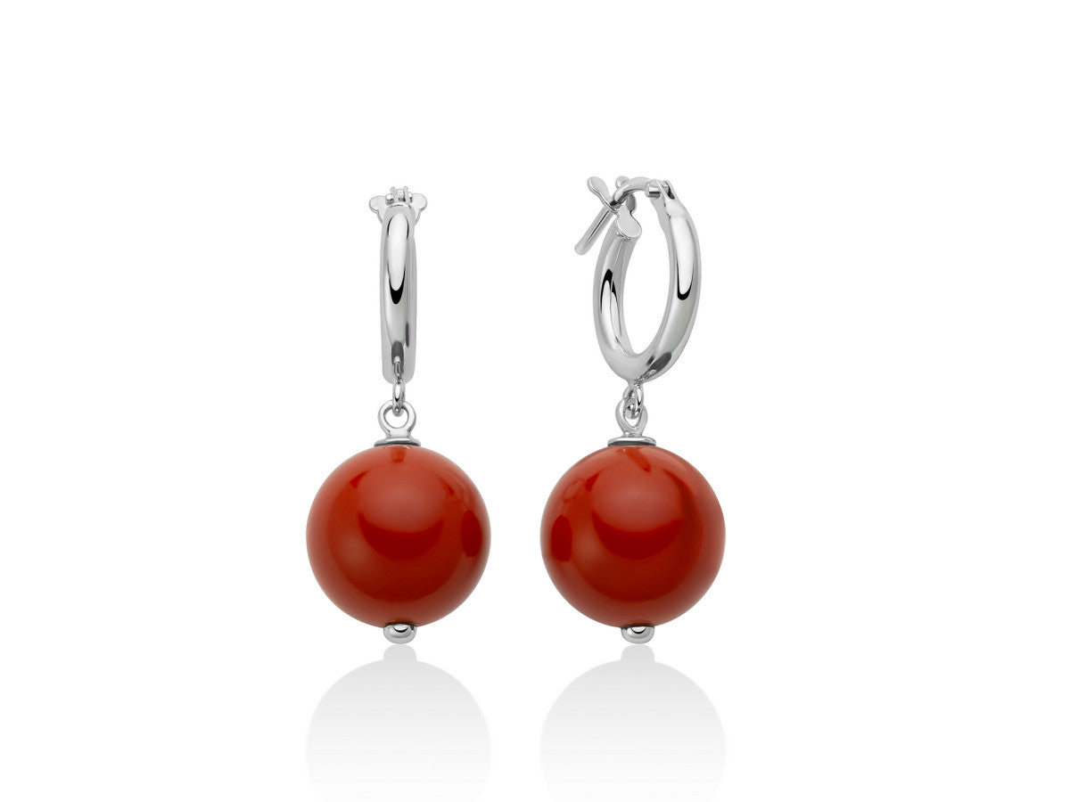 Orecchini Donna Argento 925 Pendenti Miluna Pasta Di Corallo Rosso PER2824