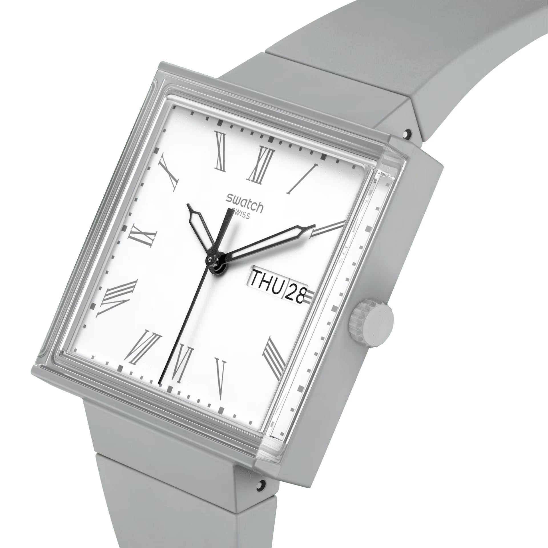 Orologio Unisex Swatch What IF Cassa Quadrata Grigio Quarzo Doppia Data SO34M700