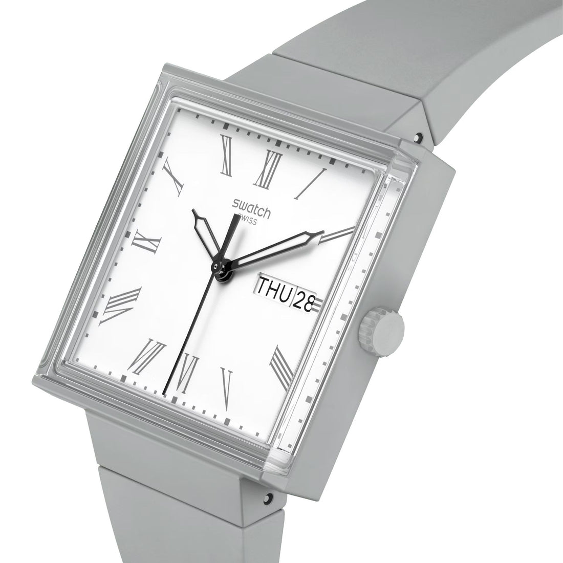 Orologio Unisex Swatch What IF Cassa Quadrata Grigio Quarzo Doppia Data SO34M700