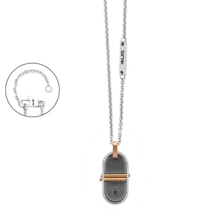 Collana Uomo 4US Cesare Paciotti Acciaio Pvd Grigio Zircone Nero 4UCL8599