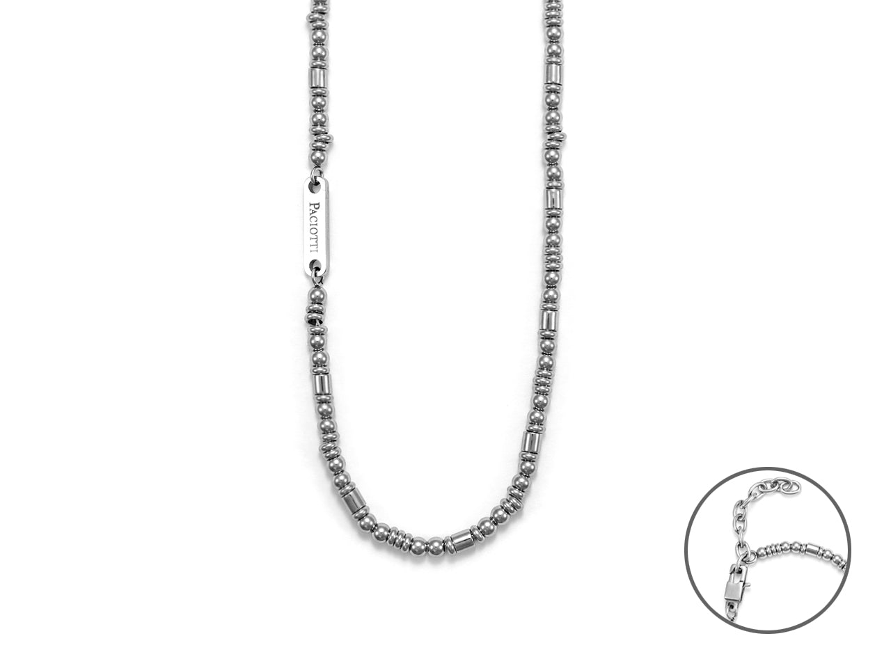 Collana Uomo 4US Cesare Paciotti Acciaio Lucido Targhetta Biglie Cilindri 4UCL5562