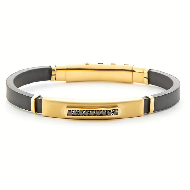 Bracciale Uomo 4US Cesare Paciotti Acciaio Dorato Pelle Zirconi Neri 4UBR6206