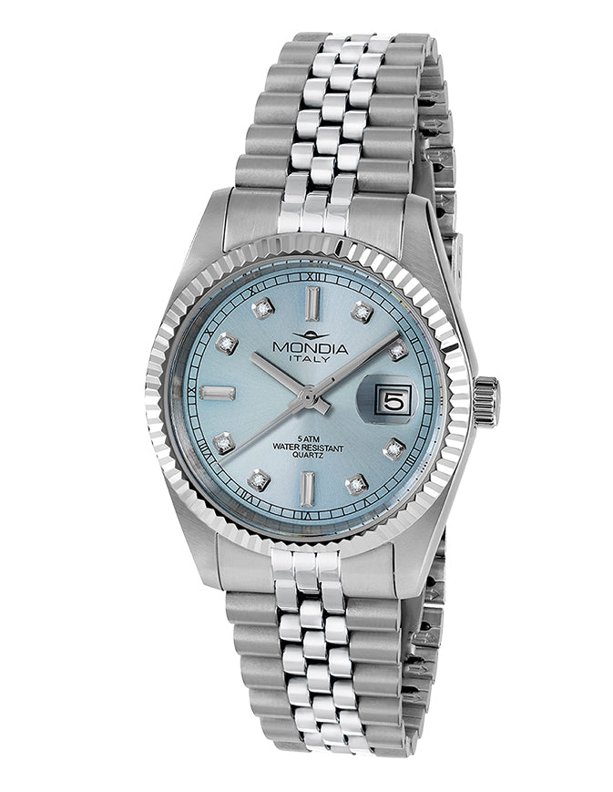 Orologio Donna Mondia Acciaio Quarzo Data Cinturino con Maglie Piegate
