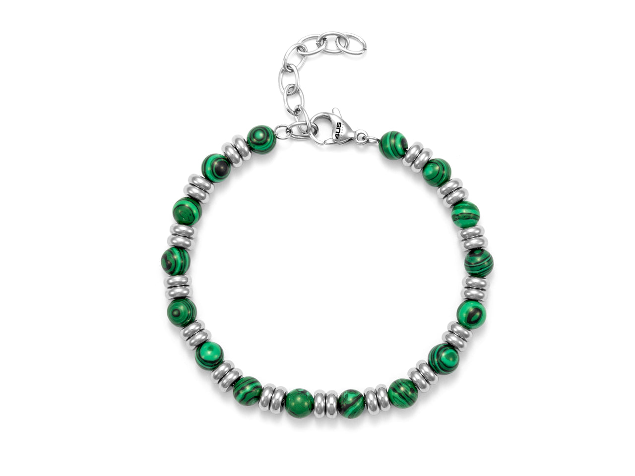 Bracciale Uomo 4US Cesare Paciotti Acciaio Biglie Malachite Verde Cilindri 4UBR5629