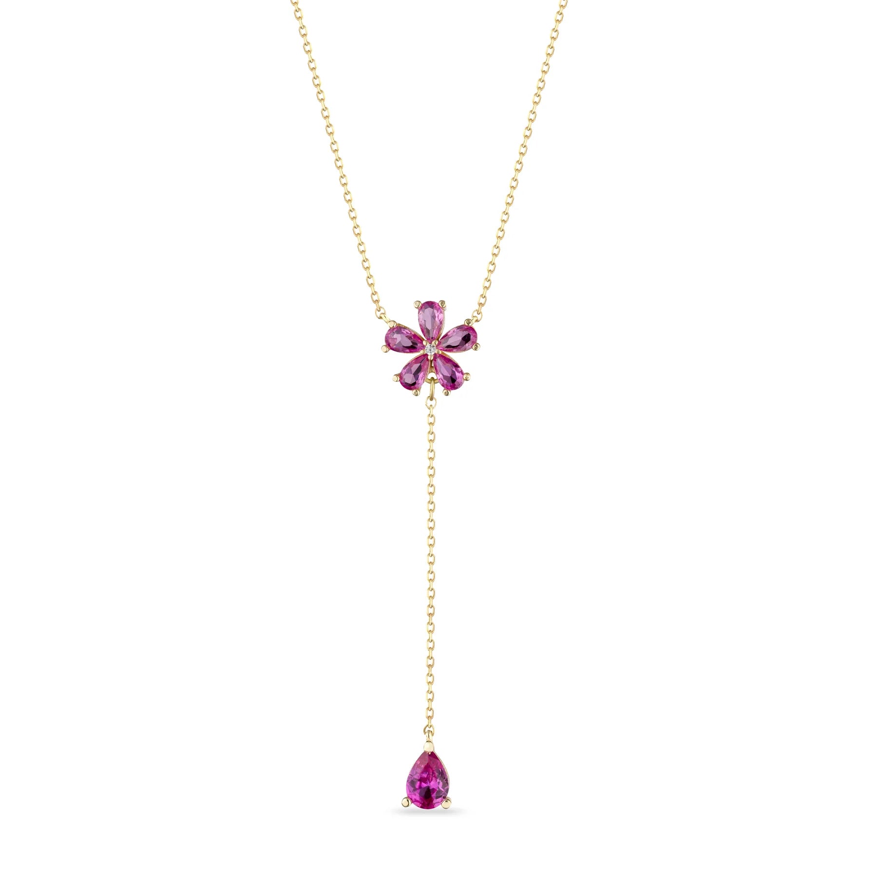 Collana Donna Laura P. Argento Dorato 925 Fiore Zirconi Fucsia Bianchi CL0110GF