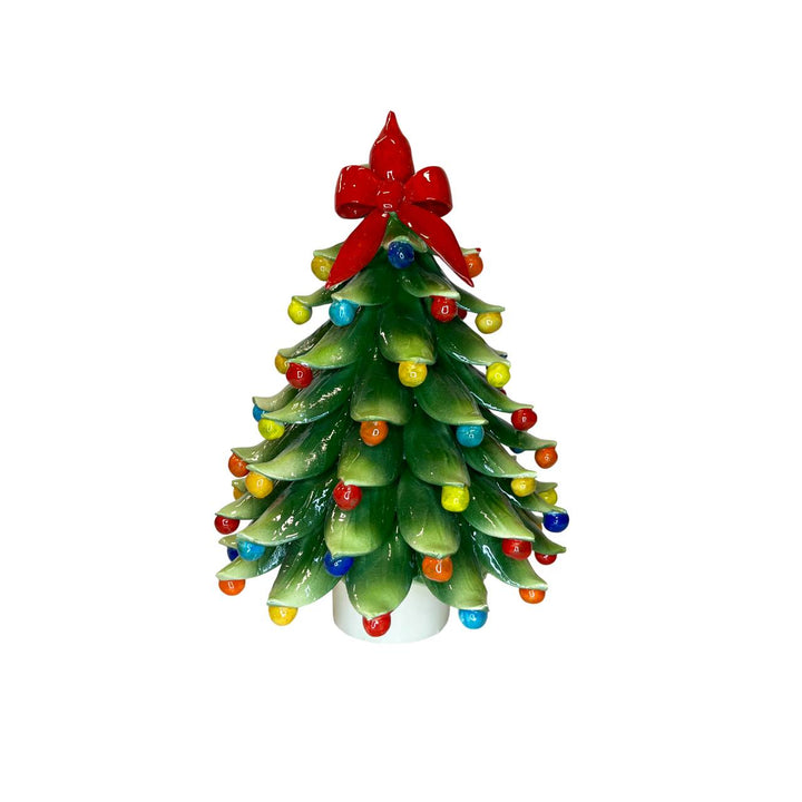 Albero di Natale Capodimonte Verde Palline Rosse Fiocco Rosso 32cm CAP21