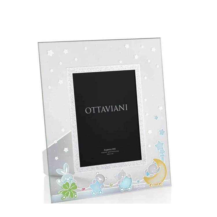Portafoto Ottaviani Argento Vetro Bimbo Baby Collection Celeste 13x18 7011VC