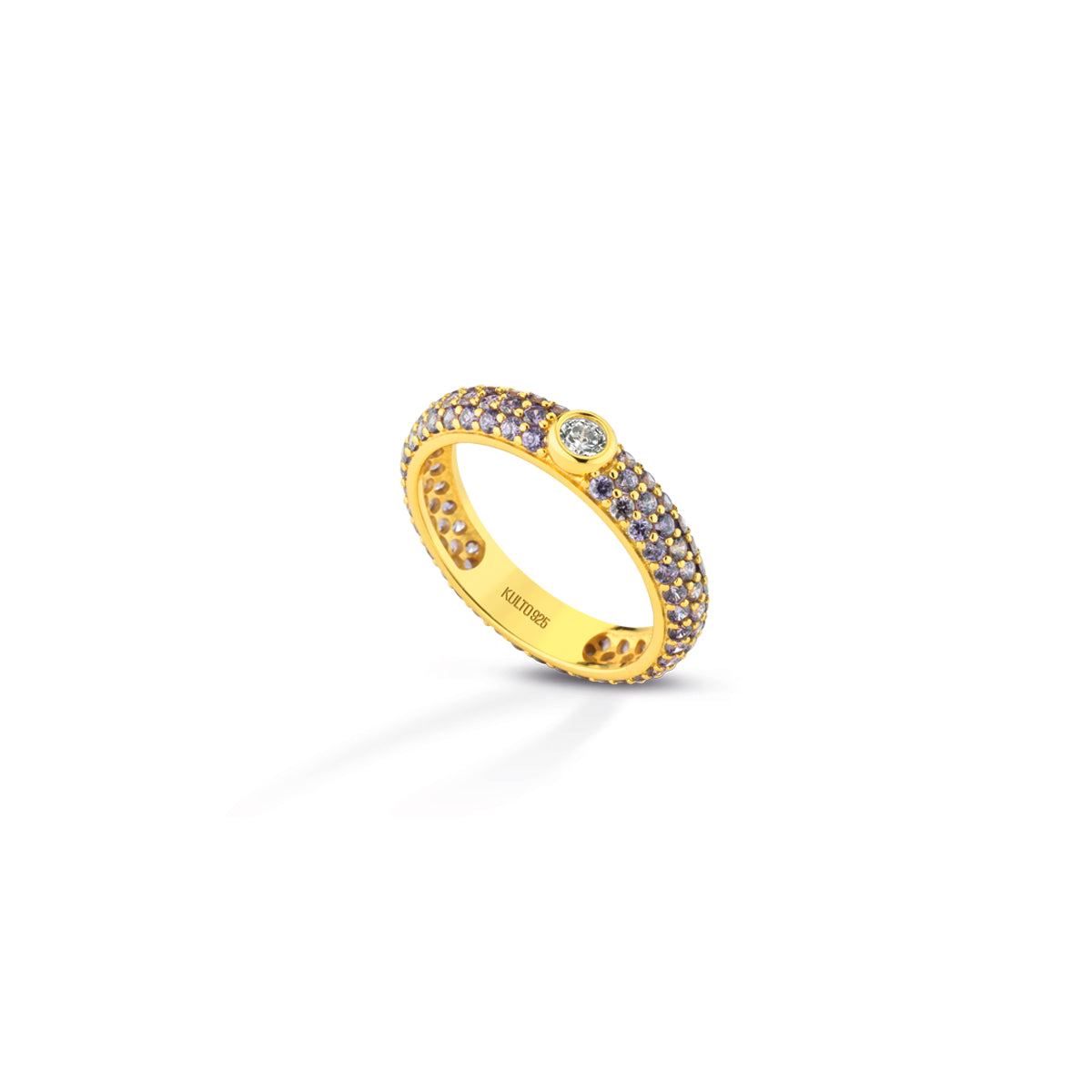 Anello Donna Kulto 925 Argento Dorato Pavè Zirconi Viola KR925-031-14