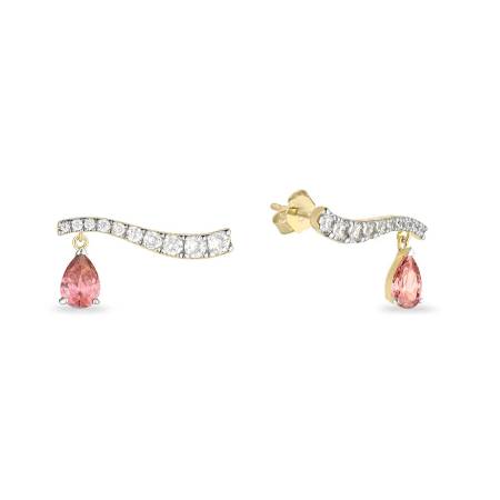 Orecchini Onda Donna Laura P. Argento 925 Dorato Zirconi Bianchi Rodolite OR0246GRS