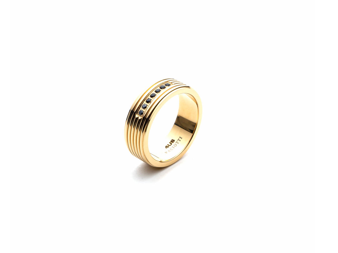 Anello Uomo 4US Cesare Paciotti Acciaio Dorato Zirconi Neri Misura 24 4UAN5670-24
