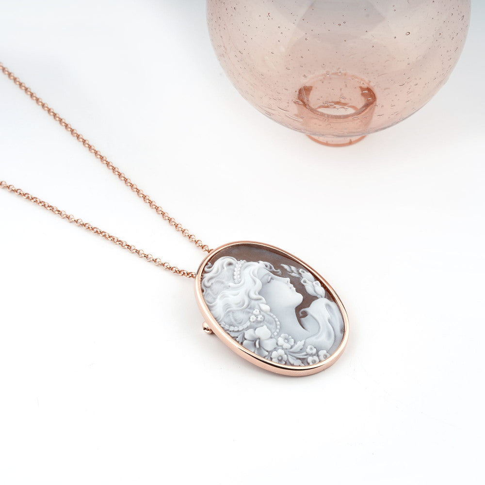 Pendente Donna Cameo Italiano Argento Rosè 925 Dea Incisa Cammeo Marrone SP201X-G