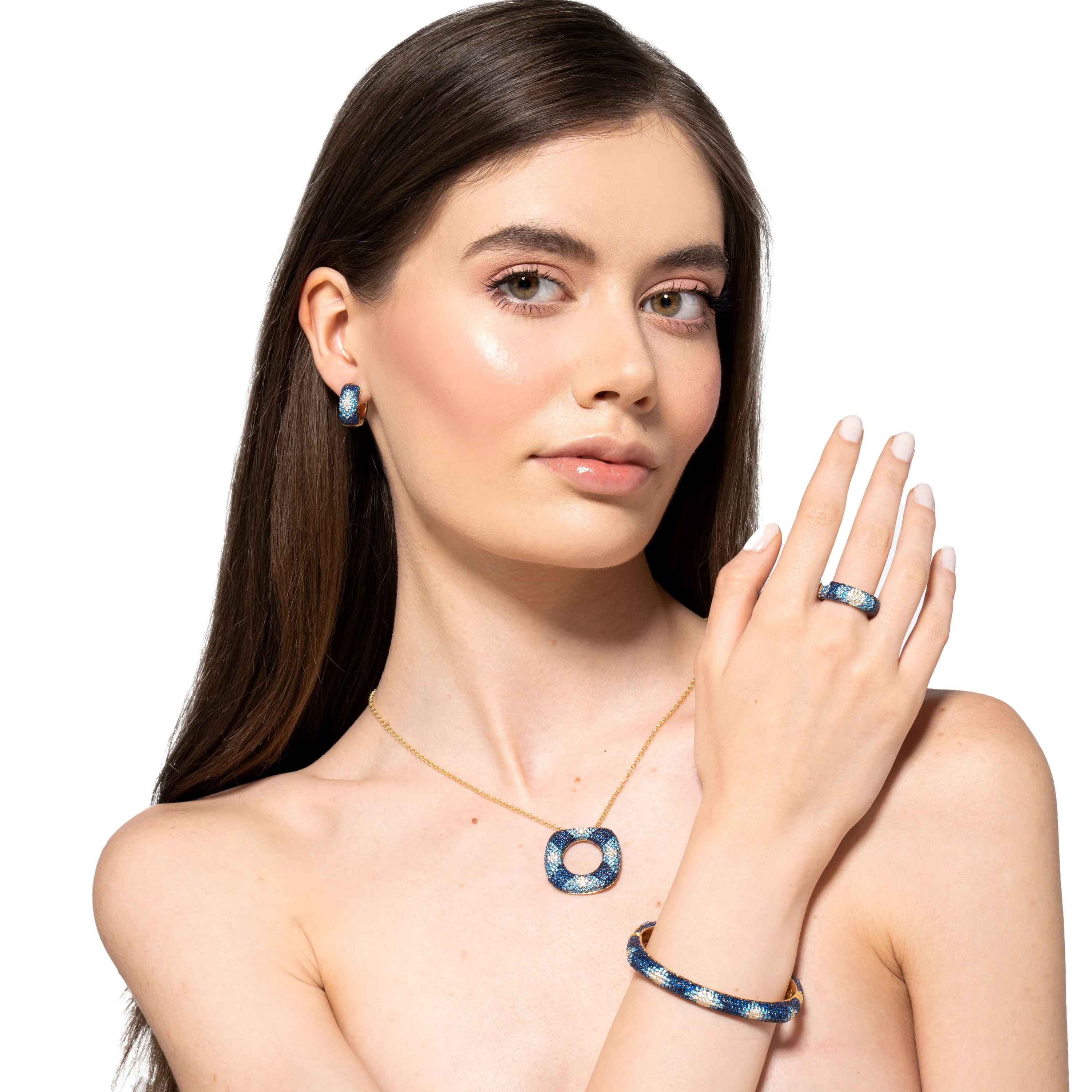 Orecchini Donna Sogni Argento Dorato 925 Cerchi Zirconi Blu OR089GBL